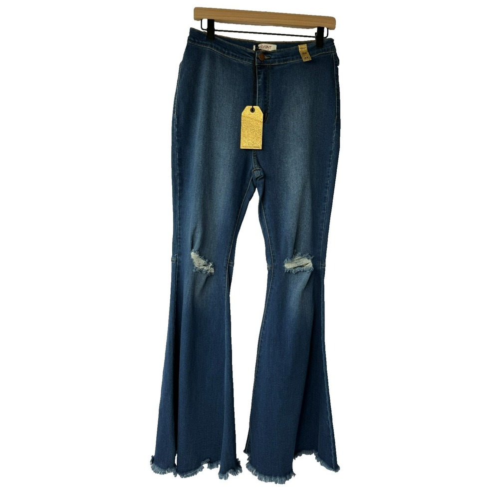 Vibrant M.I.U Jeans Womens 11/29 Blue Flare Bell Bottom Distressed Raw Hem NWT